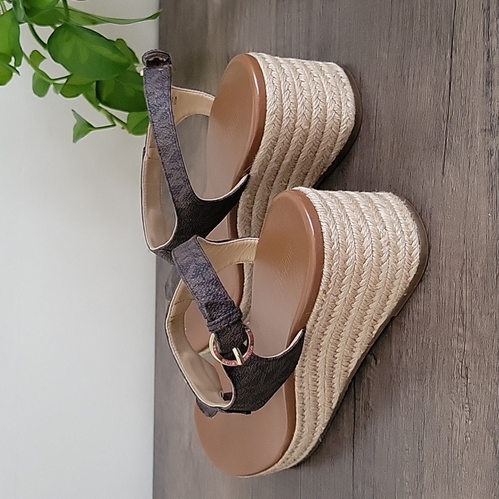 Michael Kors MK Laney T Strap Thong Espadrille Wedge Sandals 8.5 - Picture 7 of 13